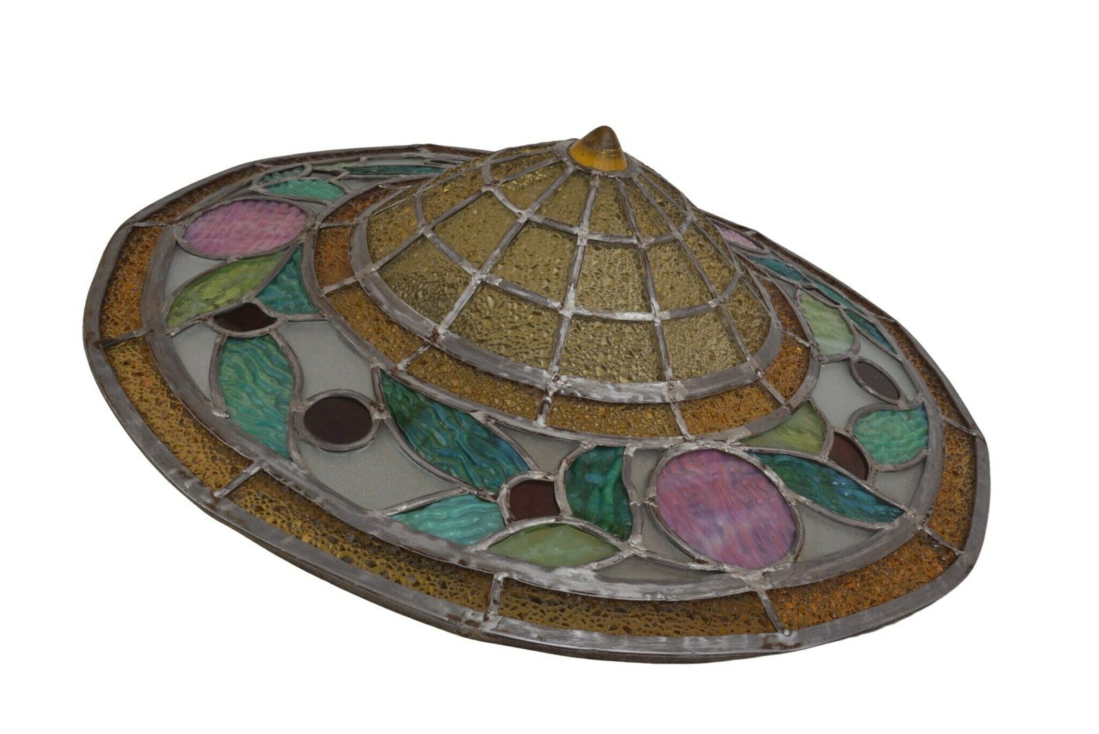 Art Nouveau Stained Glass Pendant Light, French Antique Hanging Lamp Fixture photo furniture