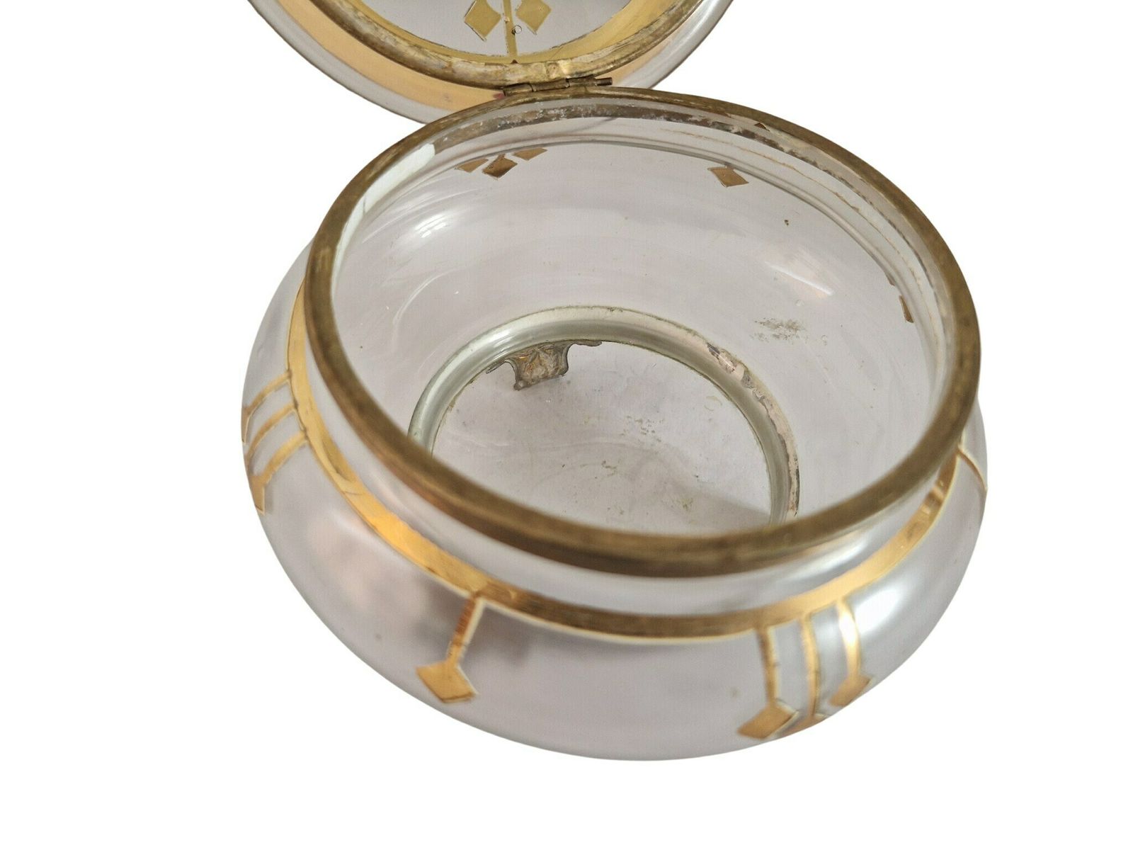 Art Nouveau Glass Candy Dish, French Antique Hand Painted Cookie Jar photo vintage