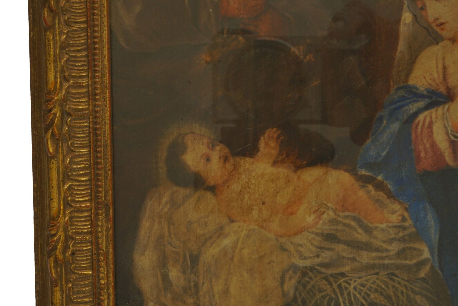 Antique Christmas Nativity Scene Painting, 18th Century French Religious Art With Baby Jesus, Virgin Mary And St Joseph photo 470.0