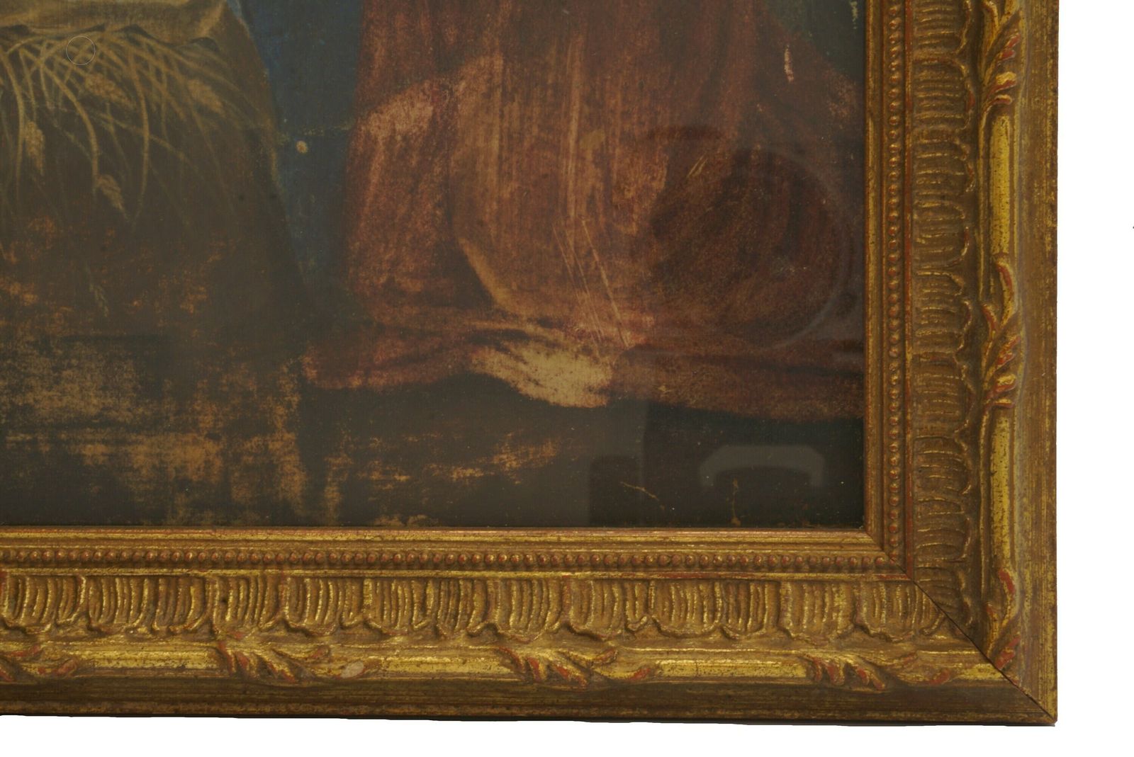 Antique Christmas Nativity Scene Painting, 18th Century French Religious Art With Baby Jesus, Virgin Mary And St Joseph photo vintage