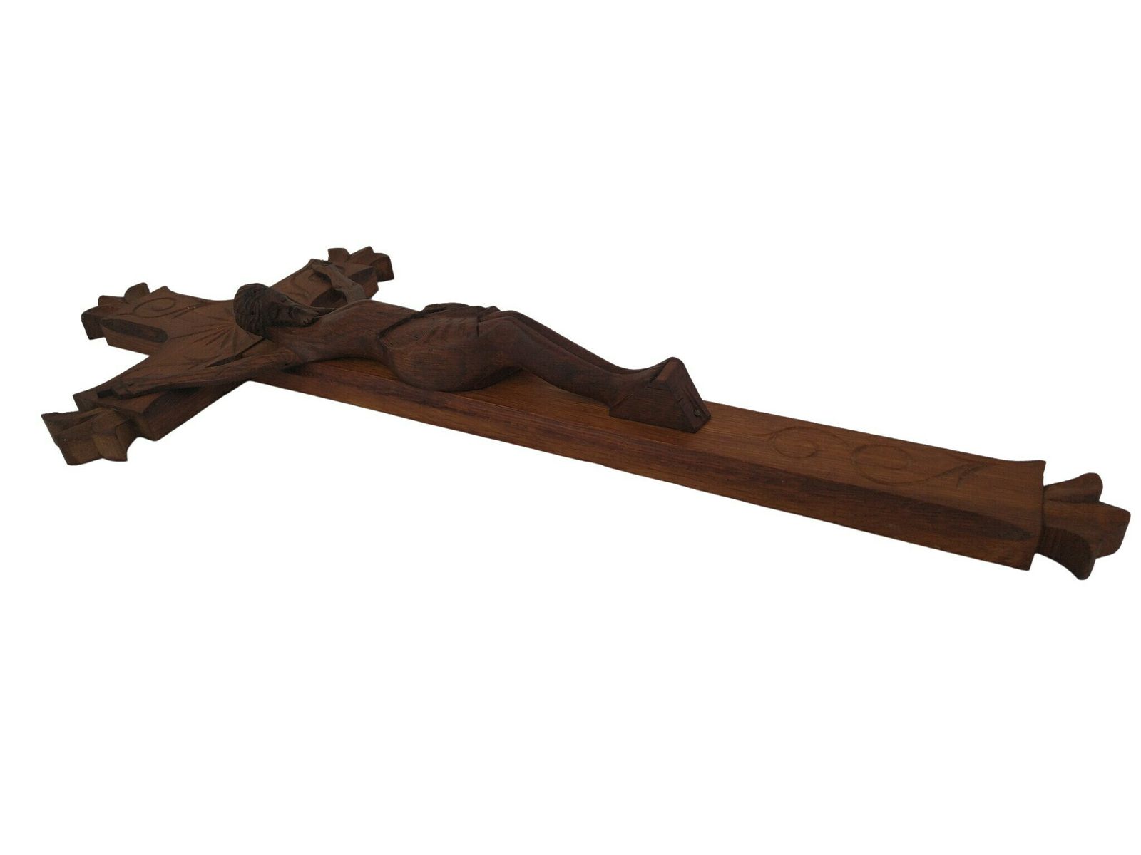 photo furniture Primitive Hand Carved Wood Crucifix, Large French Wall Hanging Cross With Jesus Figurine