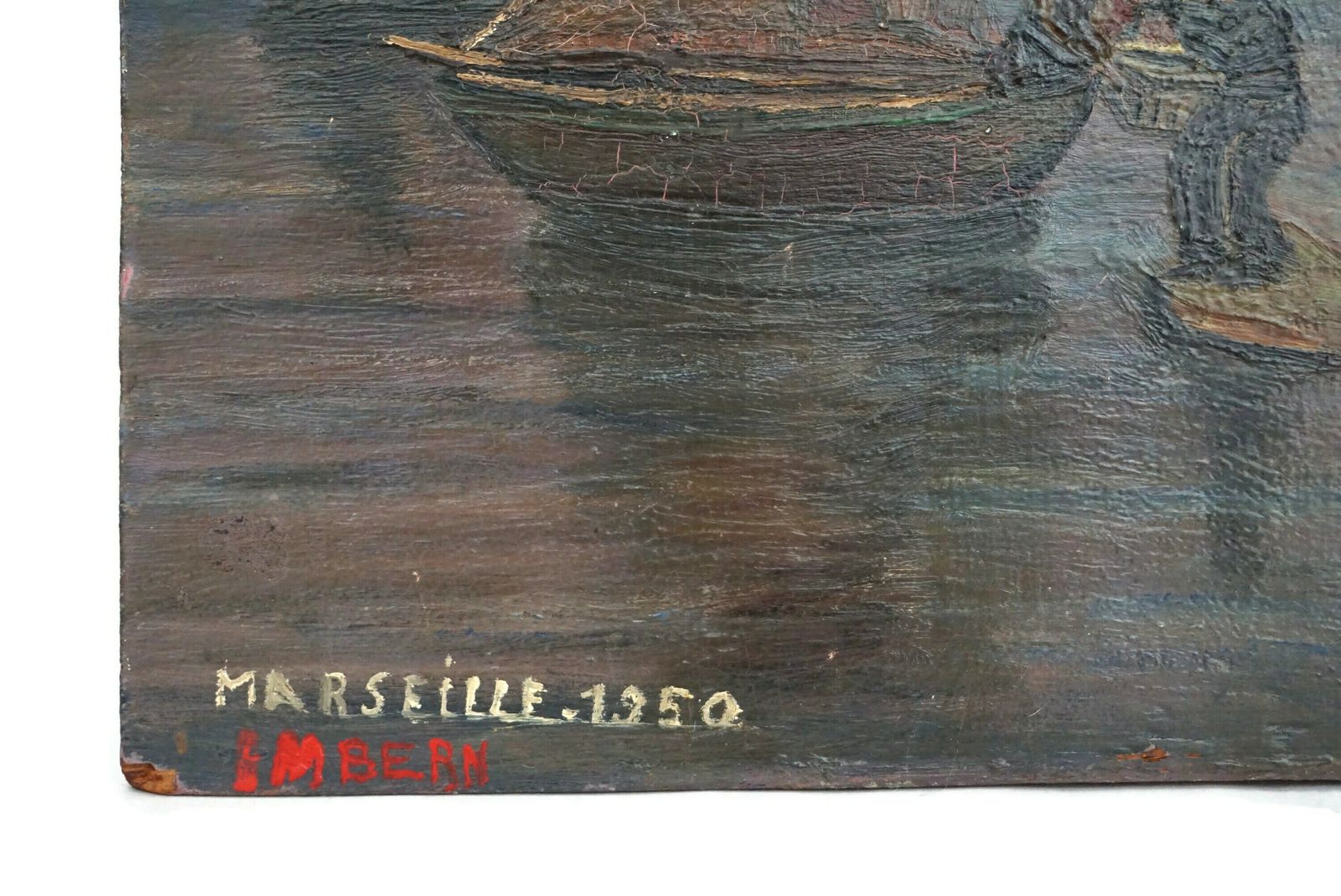 Fishing Boat And Fisherman Boat Painting, Original French Mediterranean Sea Coastal Art photo vinterior