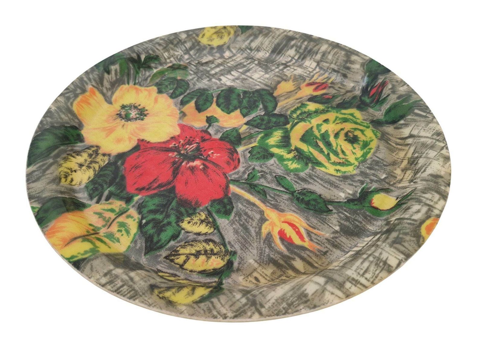 Mid Century Drinks Serving Tray, French Retro Floral Print Fabric And Fiberglass Bar Tray photo for sale
