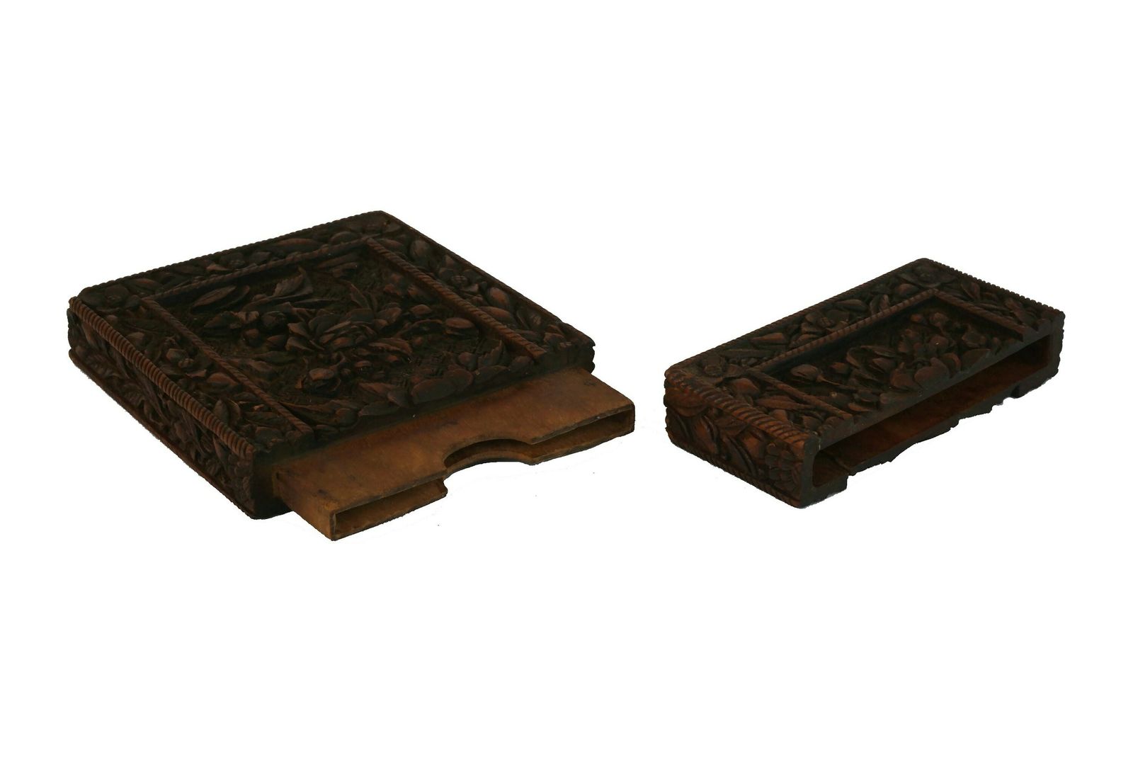 Antique Chinese Hand Carved Sandalwood Calling Card Case With Flowers, Victorian Wooden Box photo 332.0