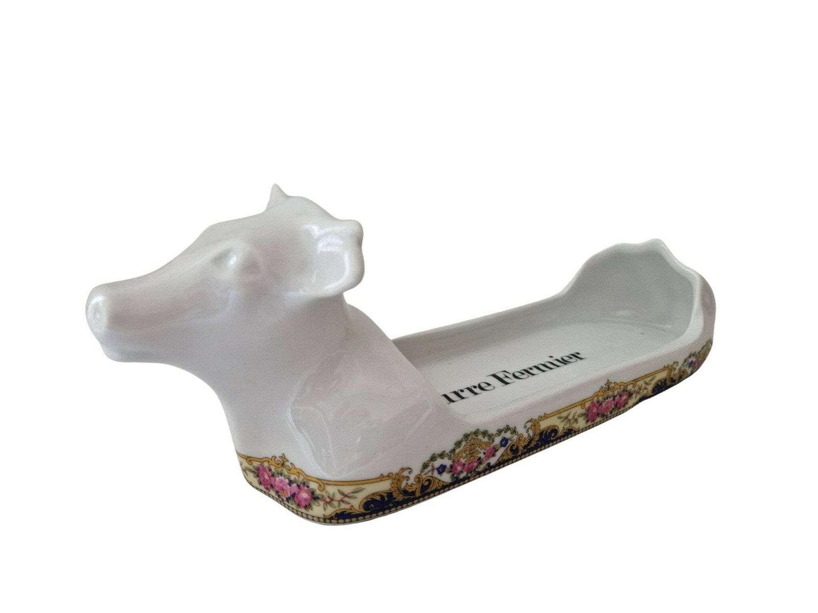 Cow Head Farmer Butter Dish, French Apilco Porcelain Breakfast Serving Tray photo buy