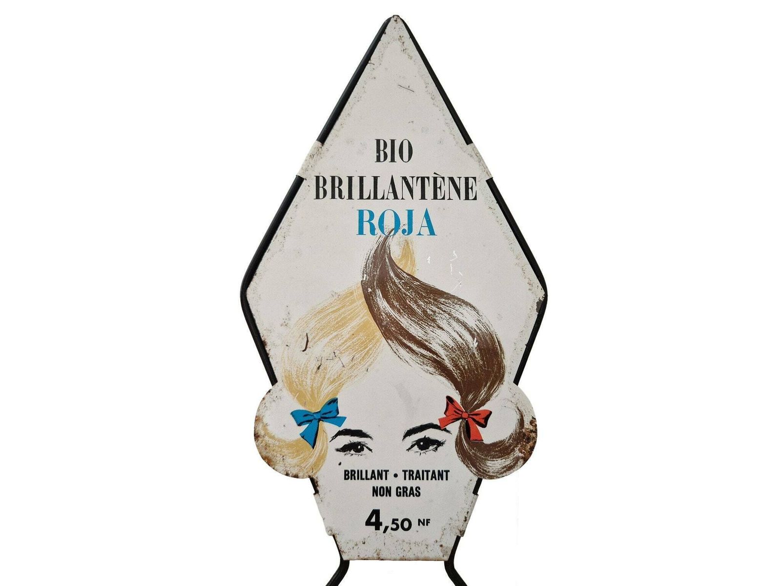 1960s Hairdresser Advertising Display Stand & Cosmetics Caddy, French Mid Century Bio Brillantene Roja Sign photo Home Decor