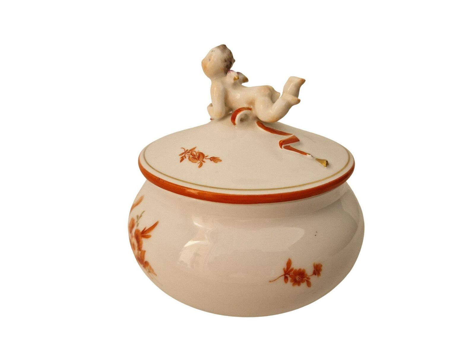 Antique Meissen Porcelain Covered Pot By Paul Scheurich, German Ceramic Jewelry Box With Cherub Figurine photo furniture