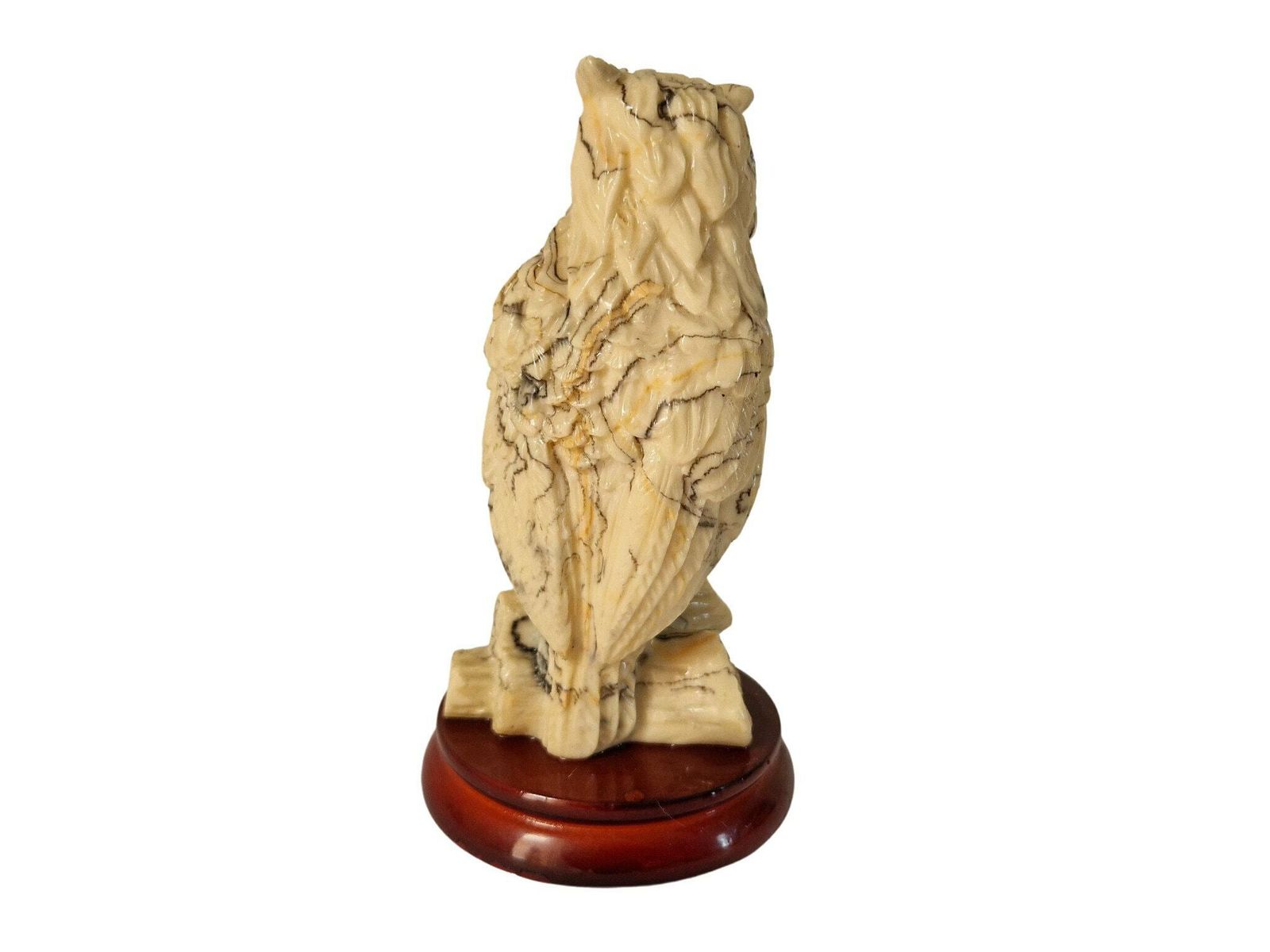 Resin Owl Figurine With Glass Eyes, Collectible Marble Effect Bird Statue photo buy