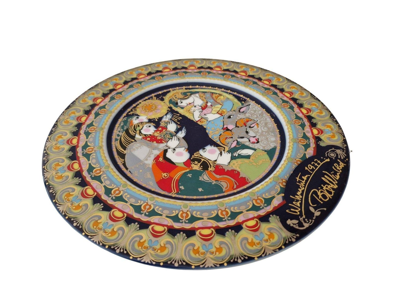 1977 Christmas Plate By Bjorn Wiinblad For Rosenthal, Adoration Of The Shepherds, Limited Edition Collectible Porcelain photo for sale