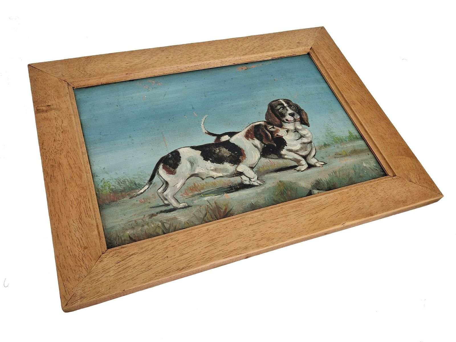 Basset Dogs Portrait Painting, Original Framed Animal Wall Art photo 132.0