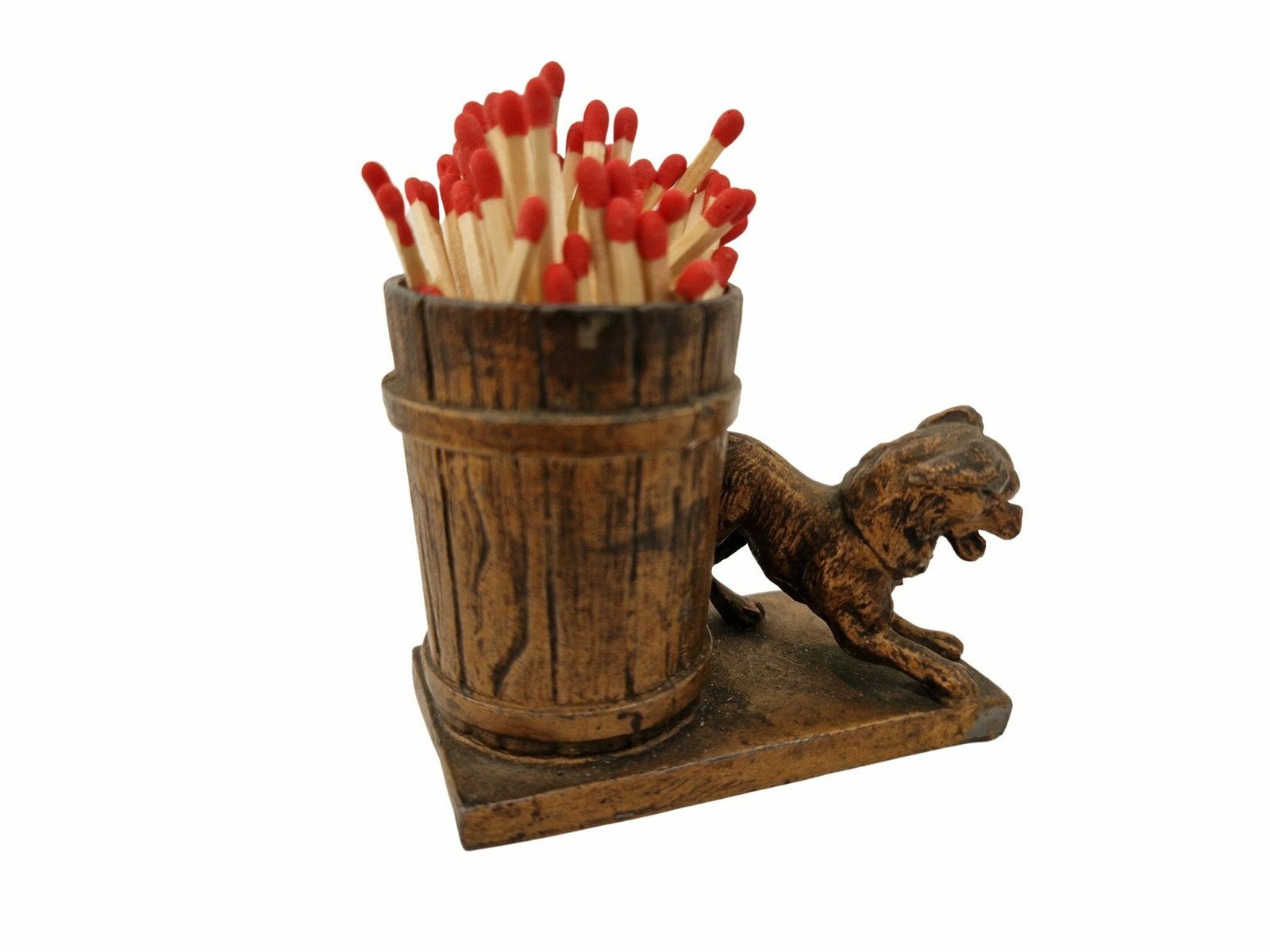 Antique Match Striker And Holder With Dog Figurine, French Figurative Animal Pyrogene photo furniture