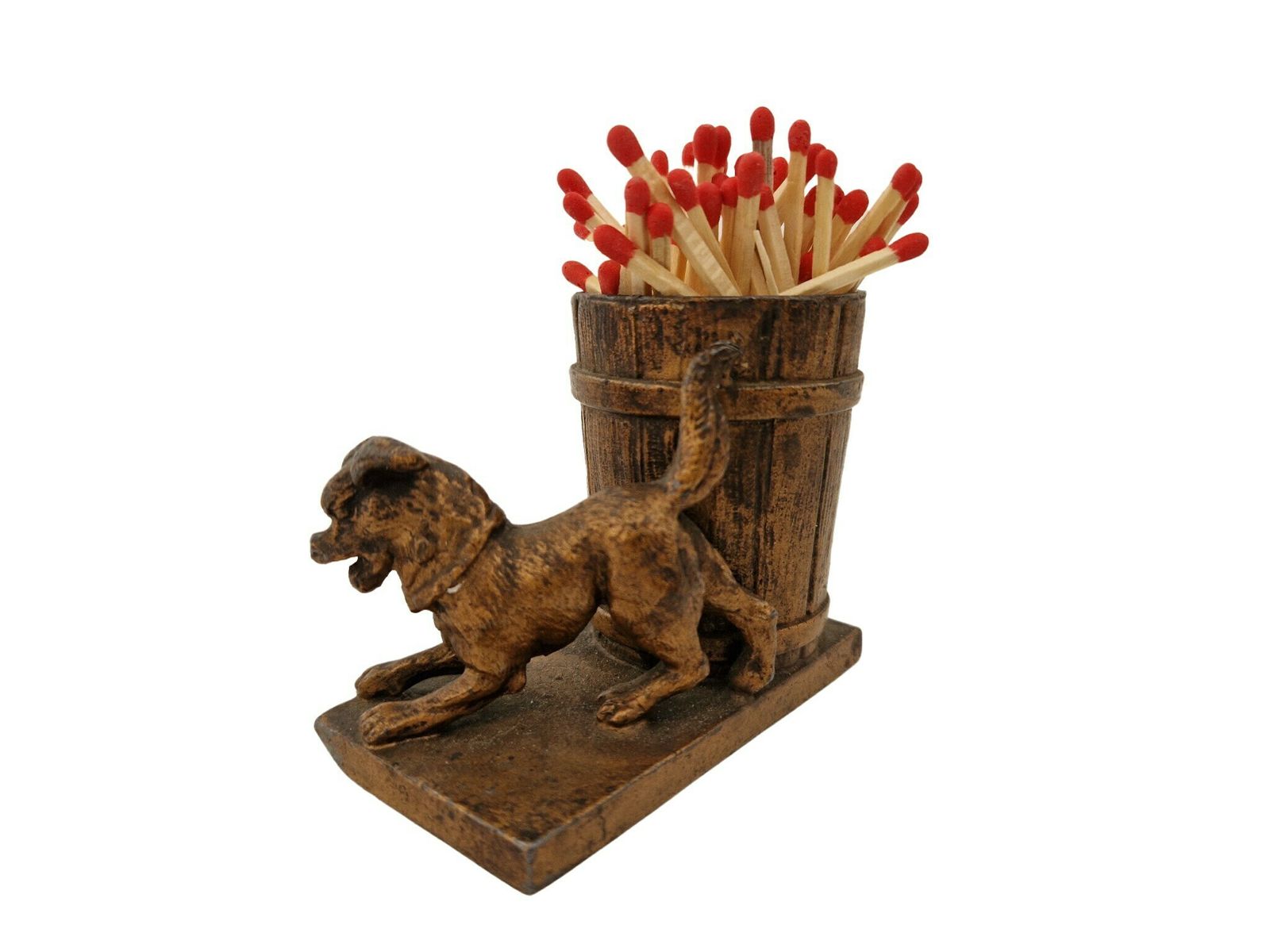Antique Match Striker And Holder With Dog Figurine, French Figurative Animal Pyrogene photo buy