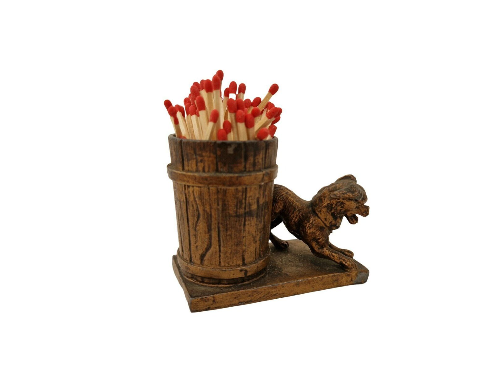 Antique Match Striker And Holder With Dog Figurine, French Figurative Animal Pyrogene photo vintage
