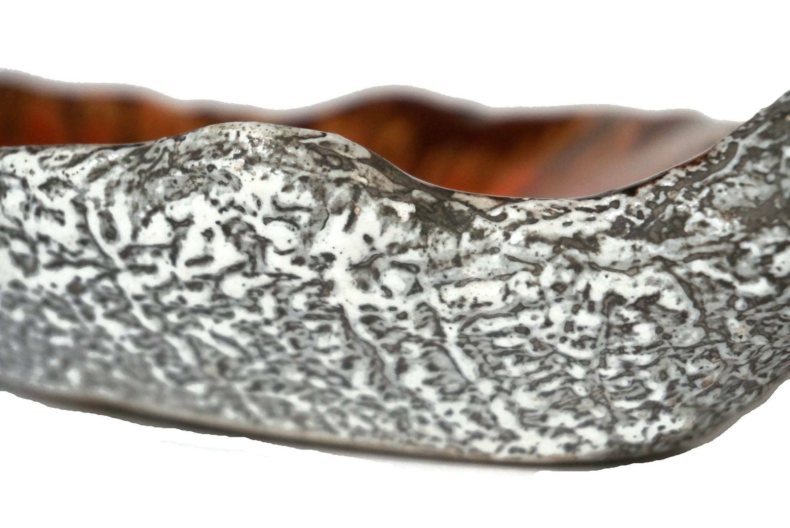 1950s French Pottery Leaf Coin Dish, Mid Century Modern Ceramic Fat Lava Glaze photo vinterior
