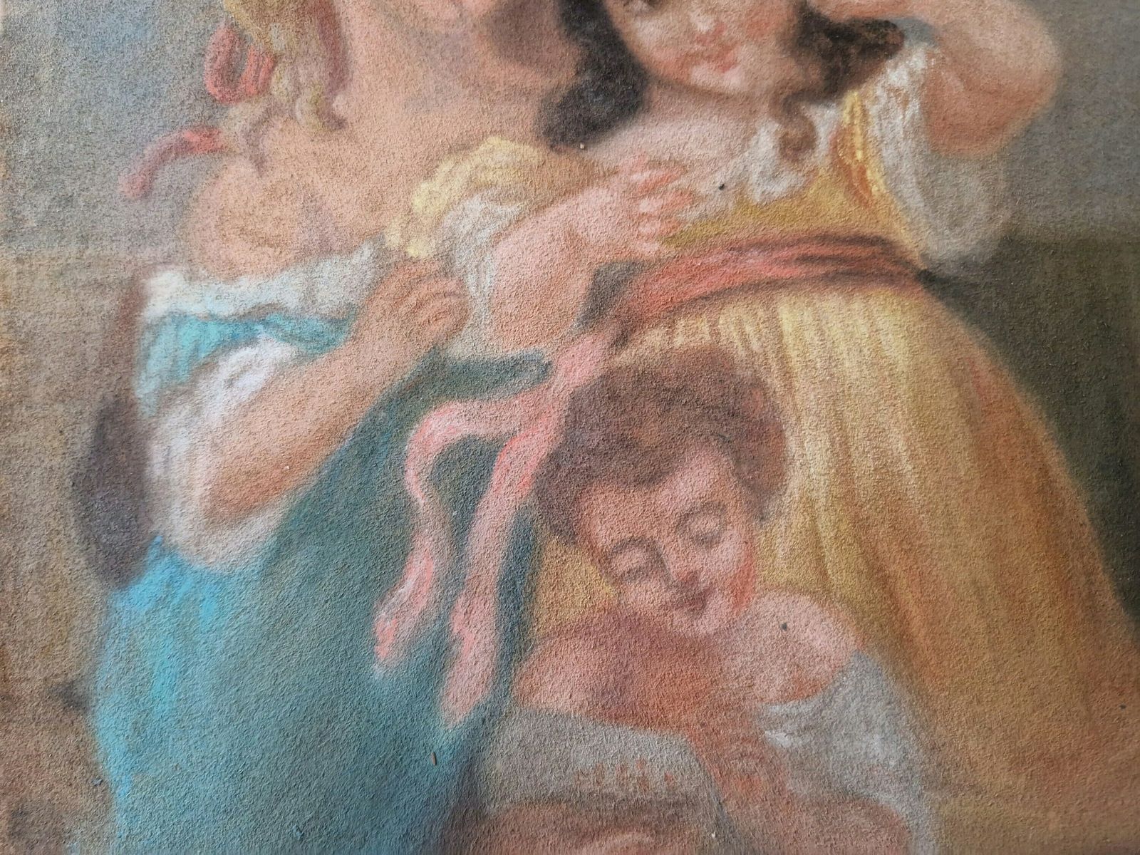 19th Century Children Portrait Oil Pastel Drawing, photo vinterior