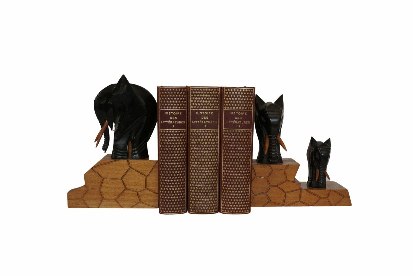 French Carved Wood Elephant Figurine Bookends, Safari Animal Statues photo buy