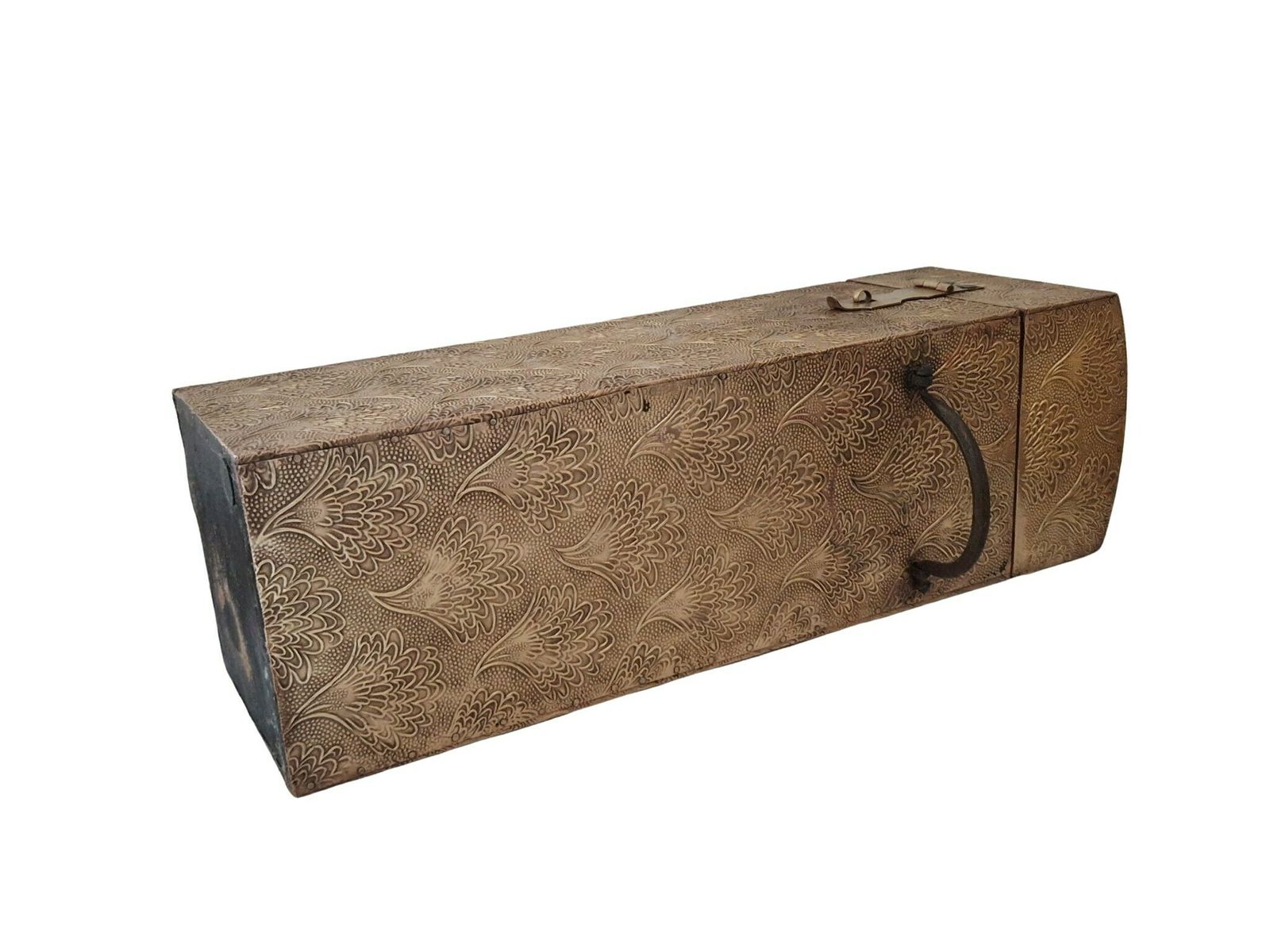 Embossed Brass Wooden Wine Box, Liquor Bottle Holder Safe With Latch And Handles photo vinterior