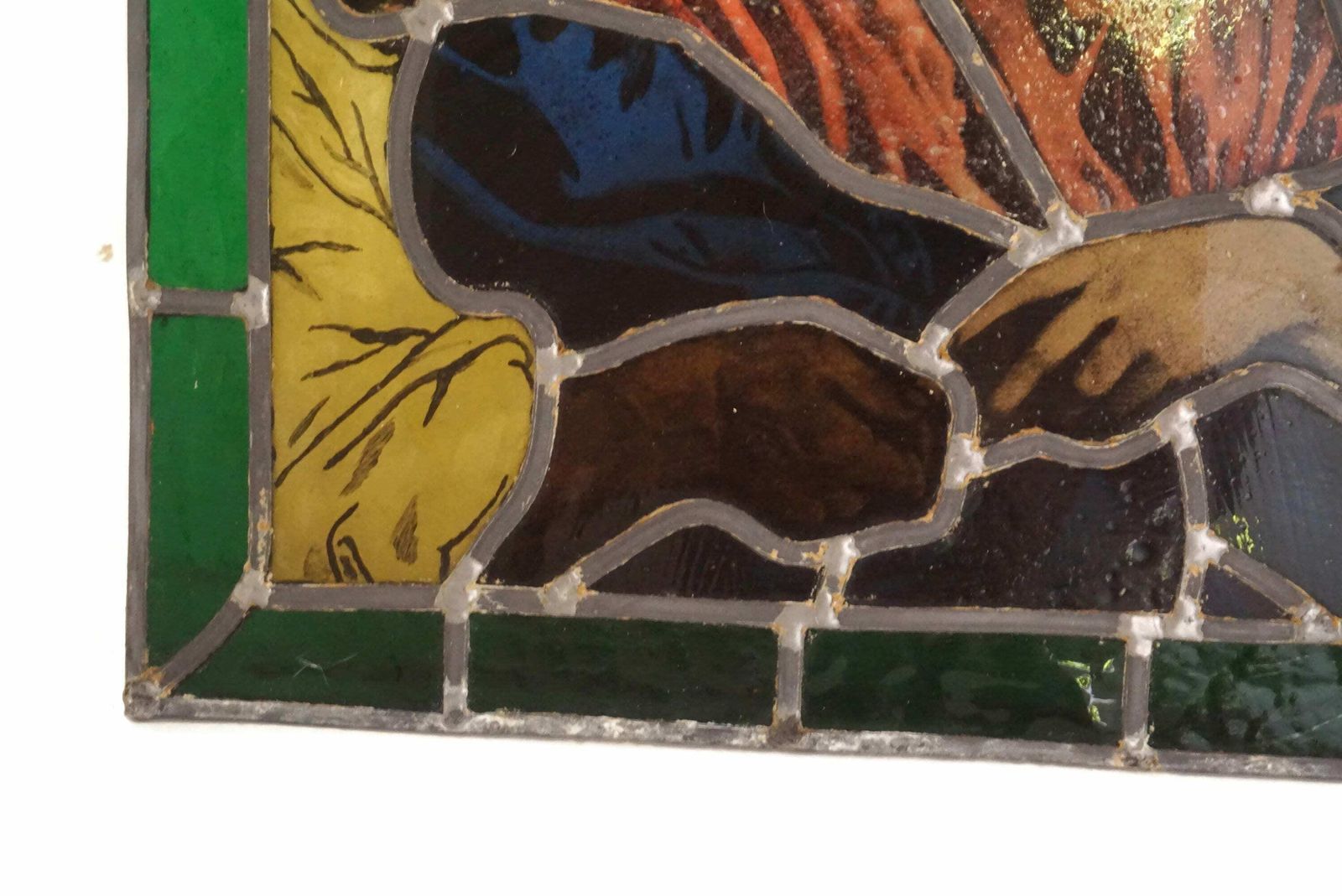 French Religious Stained Glass Panel, Antique Jesus Portrait, The Tribute Money By Titian photo buy