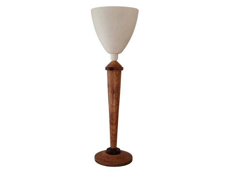 Art Deco Walnut Wood Table Lamp With Tulip Opaline Glass Shade French Mazda Style Light photo furniture