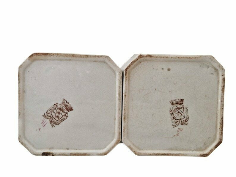 photo for sale 19th Century French Ceramic Bathroom Storage Canister Jars, Set Of 2 With Chinoiseries Style Flowers By Sarreguemines In China Pattern