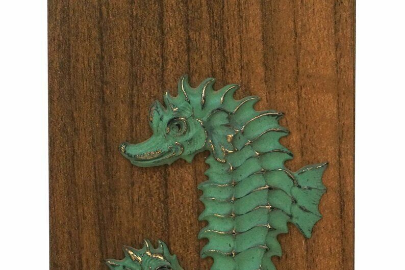 Seahorse Figurine Wall Hanging Plaque, Mid Century Brass Coastal Art And Beach House Decor photo Art