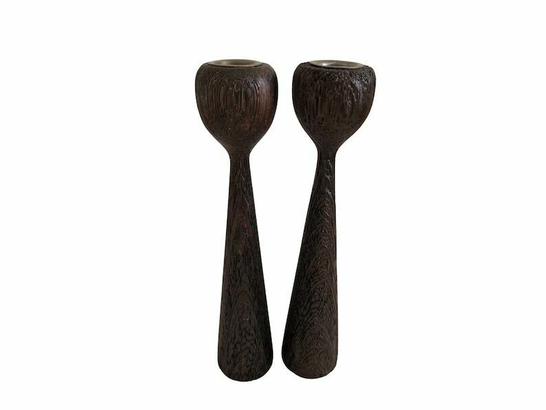 Mid Century Scandinavian Tulip Candleholders Pair, 1960s Modernist Candlesticks photo furniture