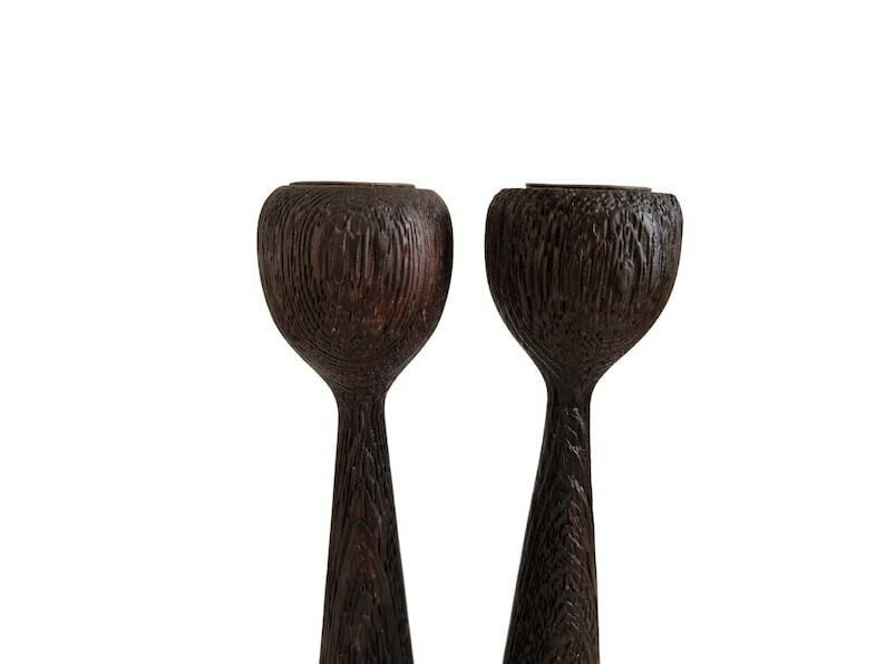 Mid Century Scandinavian Tulip Candleholders Pair, 1960s Modernist Candlesticks photo vinterior