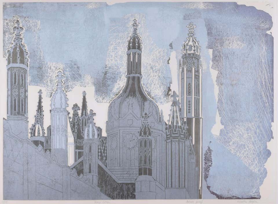 Walter Hoyle King's College Cambridge Linocut Print By Walter Hoyle