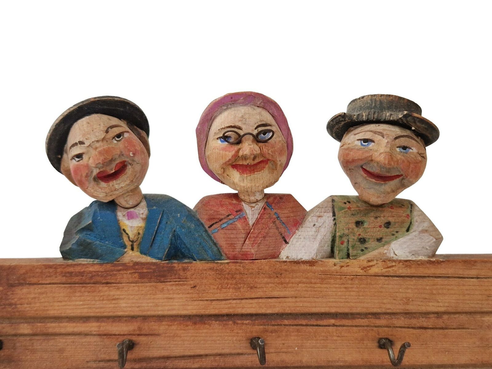 Anri Hand Carved Key Holder Hooks Bobble Head Figurines, Vintage Bar Wall Decor photo furniture