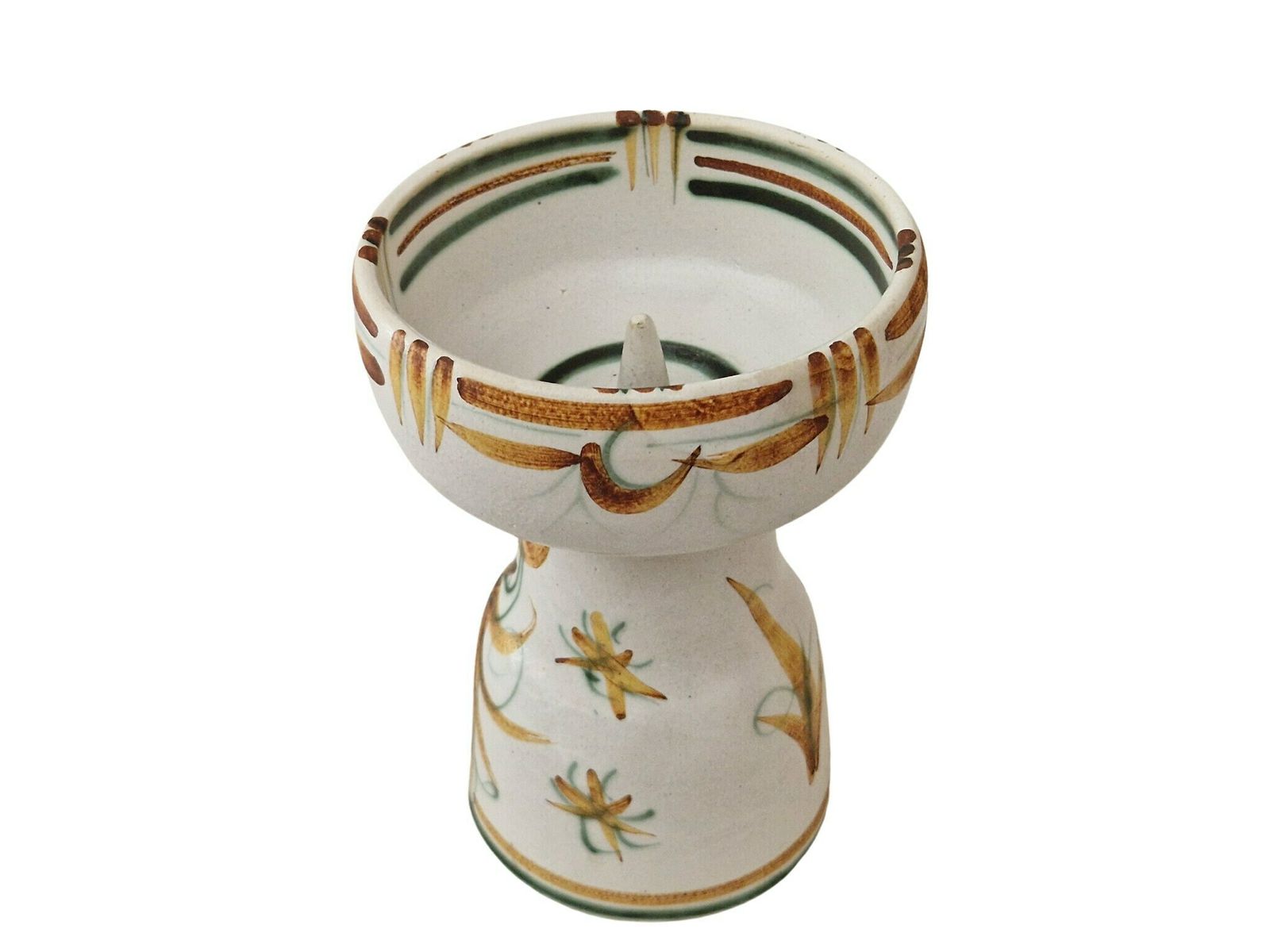 Ceramic Keraluc Quimper Candle Holder, French Mid Century Modern Hand Painted Pottery Pillar Candlestick photo vintage