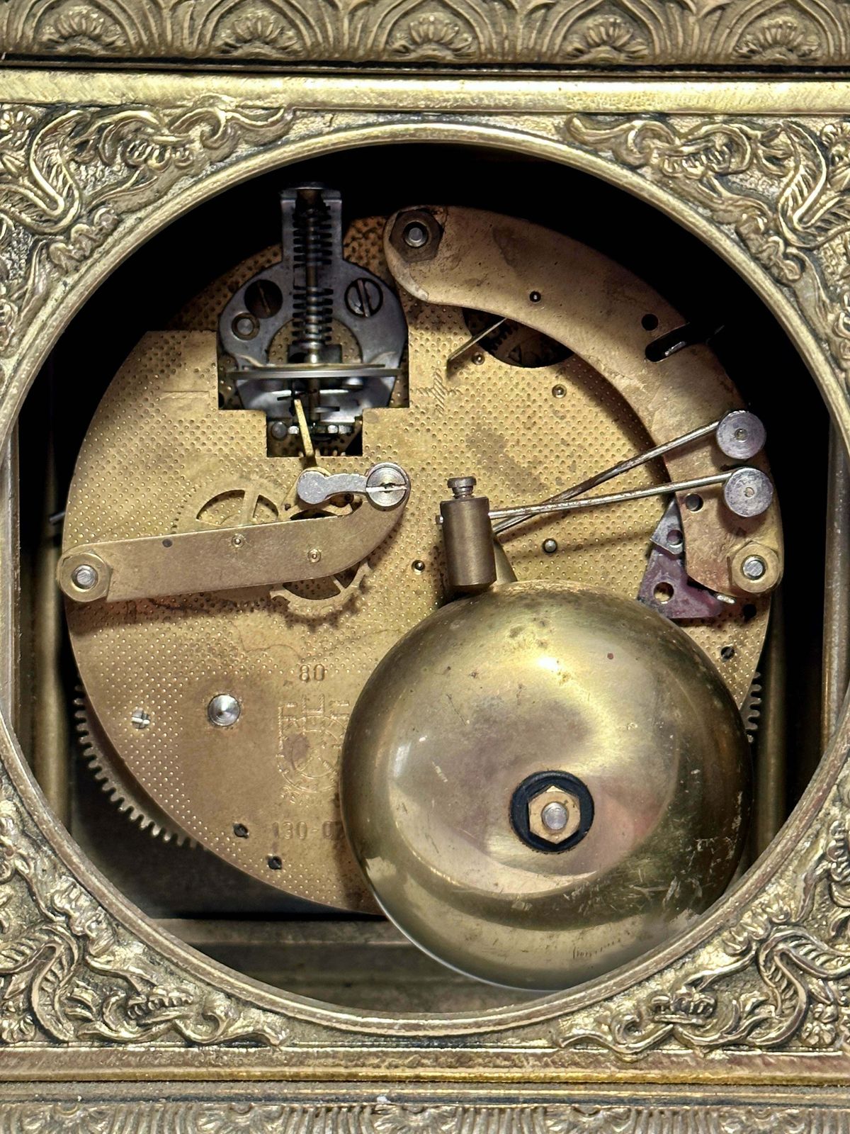 photo furniture Beautiful Antique Brass Ormolu Franz Hermle & Sohn Repeating Mantel Clock Circa Early 1900’s