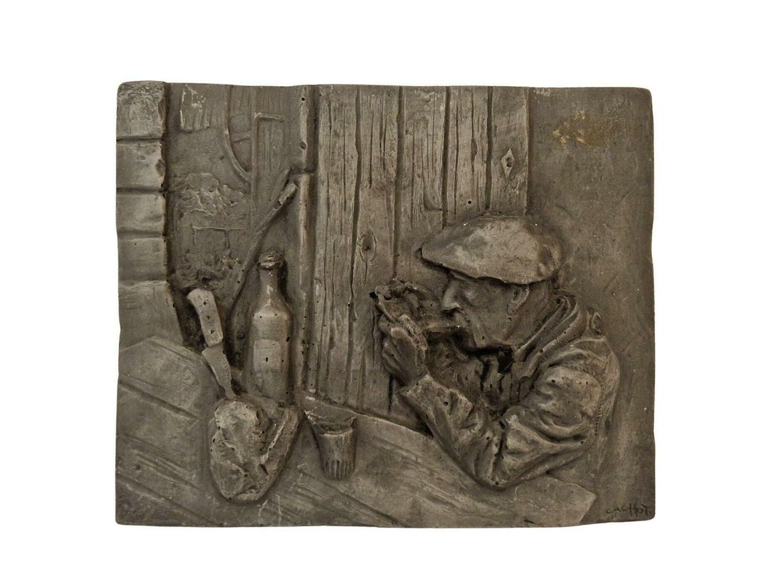 Old Man Eating Portrait Plaque, 3d Wall Hanging, Vintage Rustic French Country Art