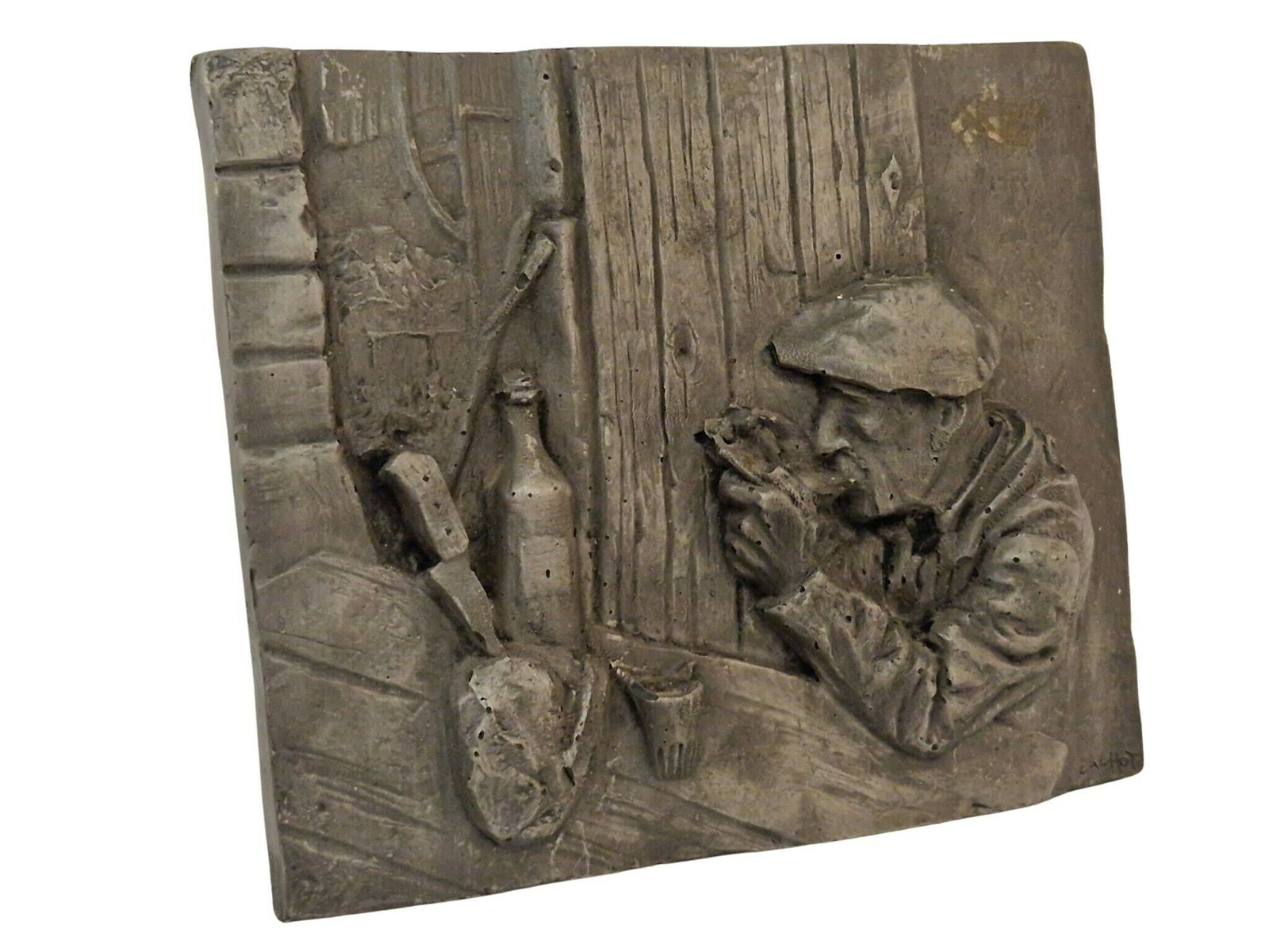 Old Man Eating Portrait Plaque, 3d Wall Hanging, Vintage Rustic French Country Art photo buy