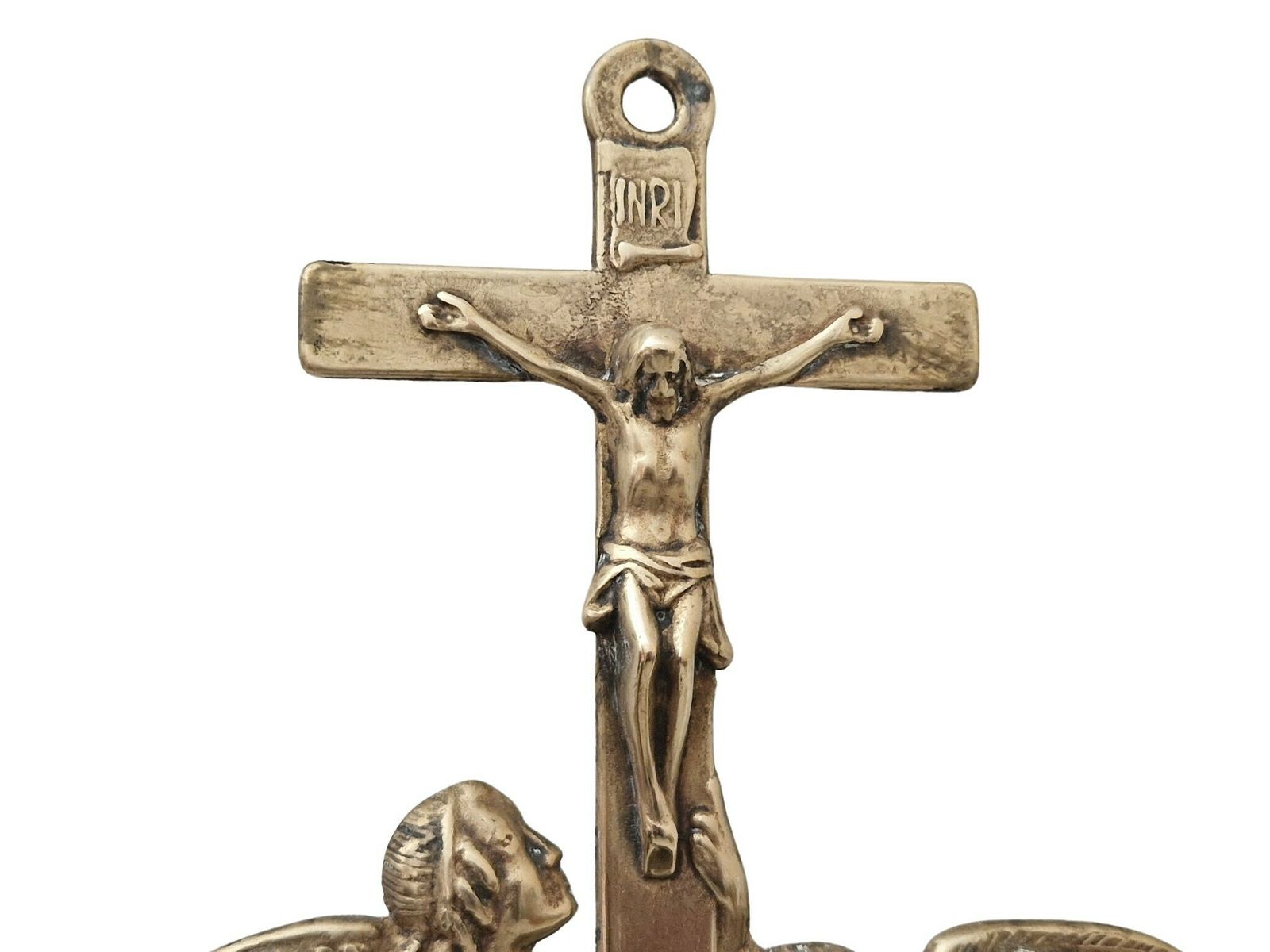 Vintage Brass Holy Water Font With Angels And Crucifix Wall Hanging photo buy