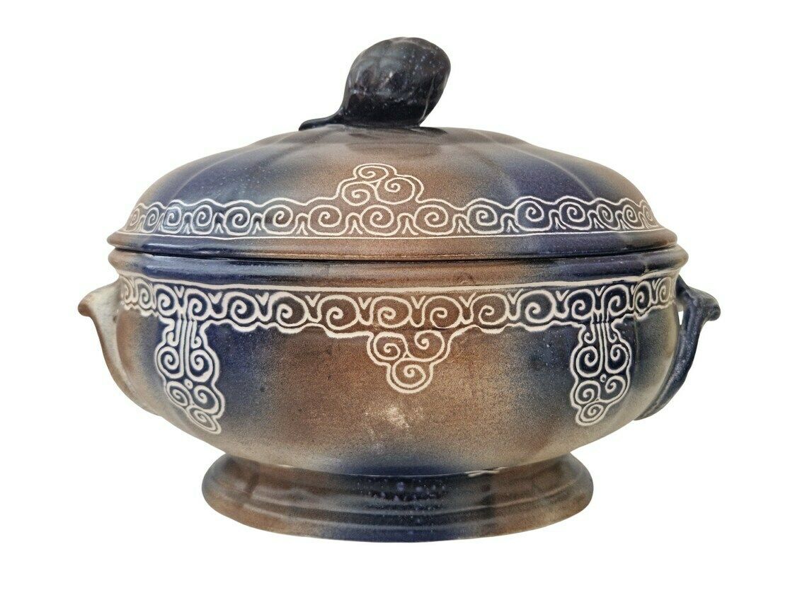 Marie Stuart Roscoff Pottery Soup Tureen With Celtic Triskele Motifs, French Brittany Serving Dish With Lid photo Home Decor