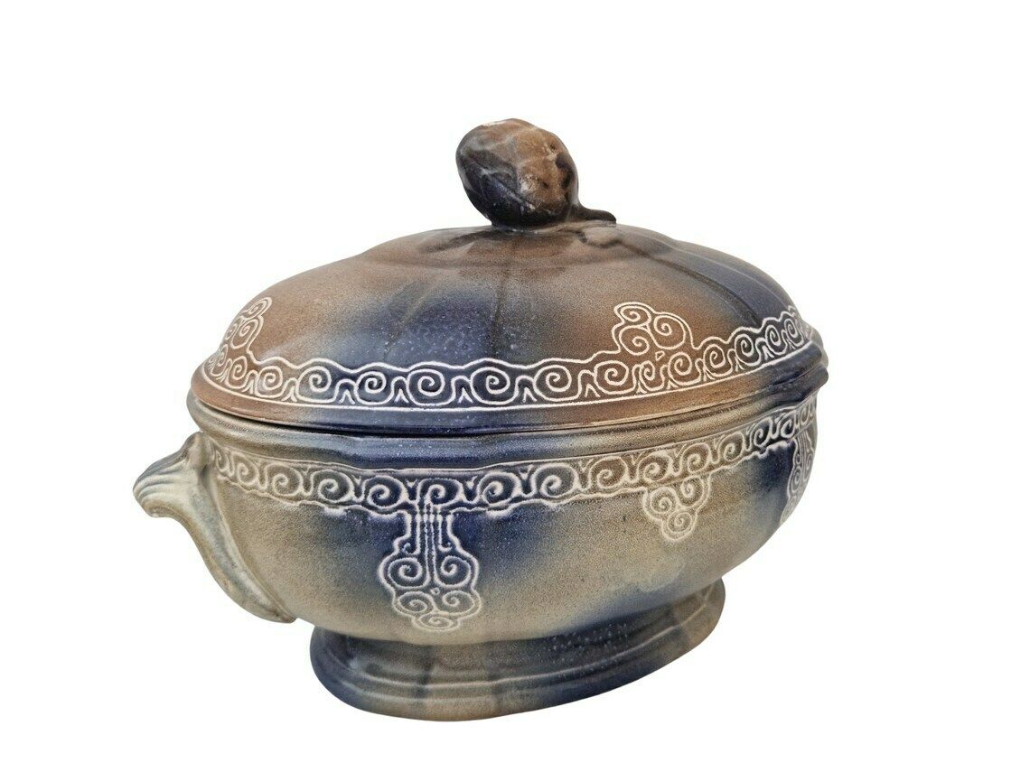 Marie Stuart Roscoff Pottery Soup Tureen With Celtic Triskele Motifs, French Brittany Serving Dish With Lid photo 159.0