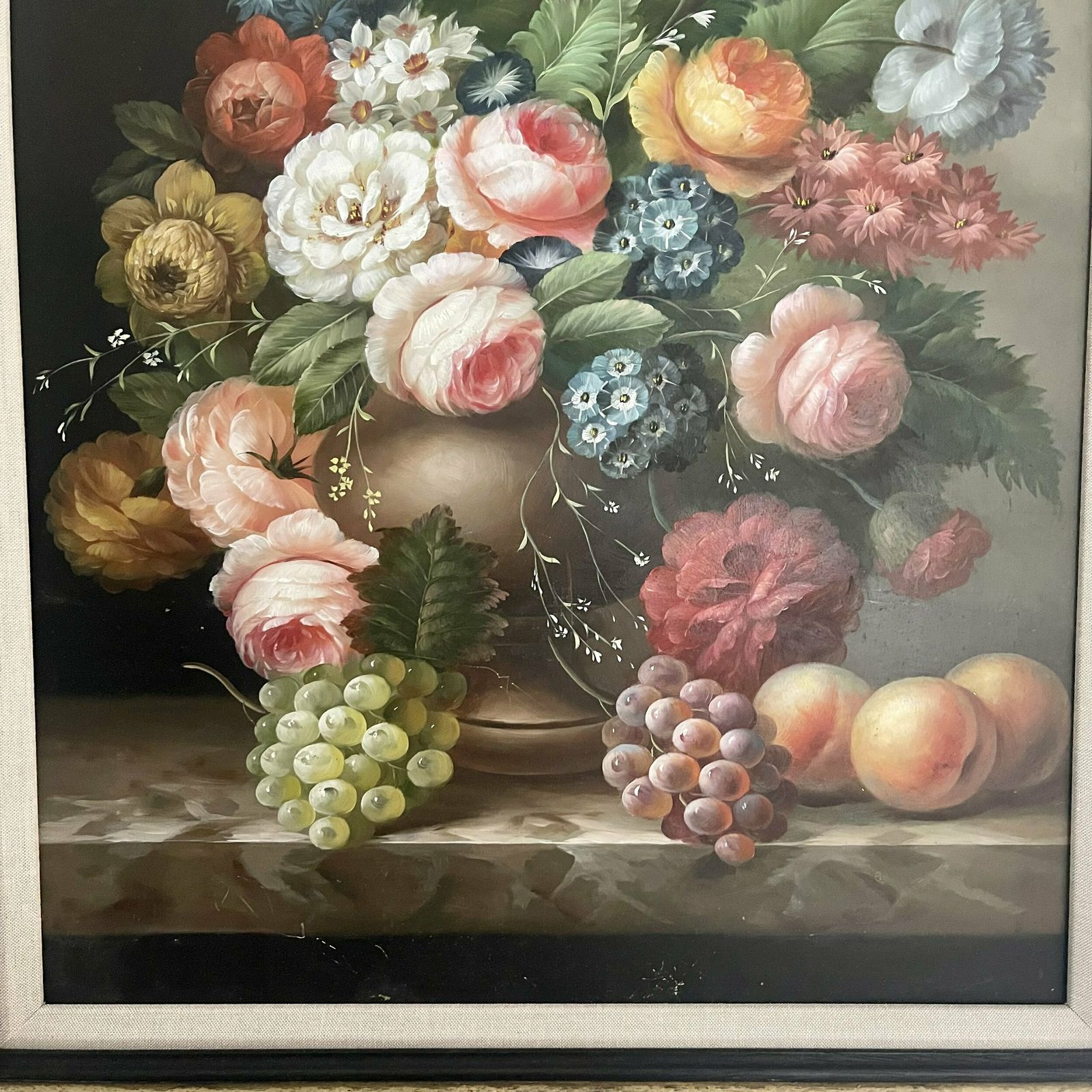 Floral Oil Painting With Wood Frame photo for sale