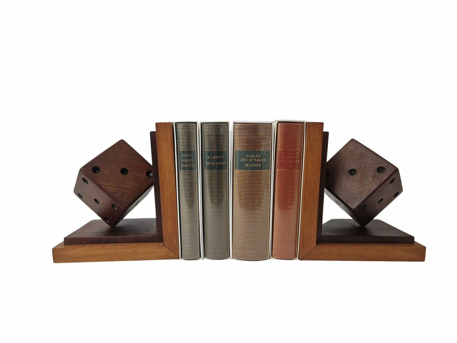 Art Deco Houten Boekensteun Met Dobbelstenen, Frans Kantoor  En Bureauaccessoire – Set Van Twee photo furniture