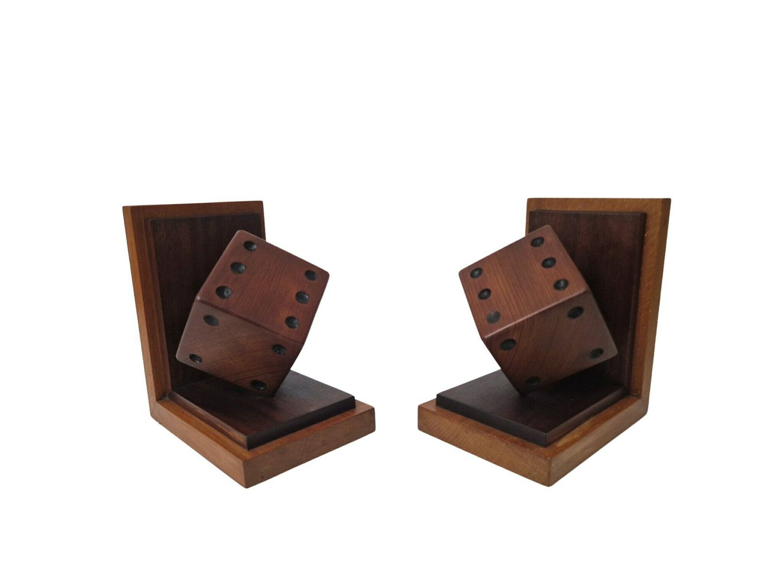Art Deco Houten Boekensteun Met Dobbelstenen, Frans Kantoor  En Bureauaccessoire – Set Van Twee photo buy