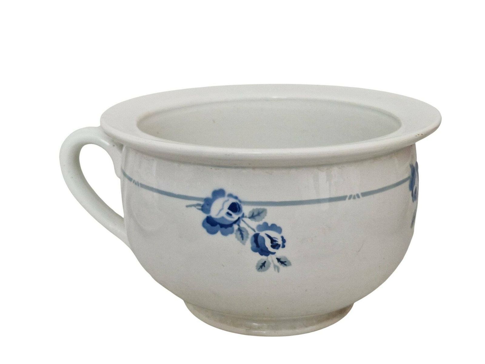 French Porcelain Chamber Pot With Blue Roses Transferware By Saint Amand photo Home Decor