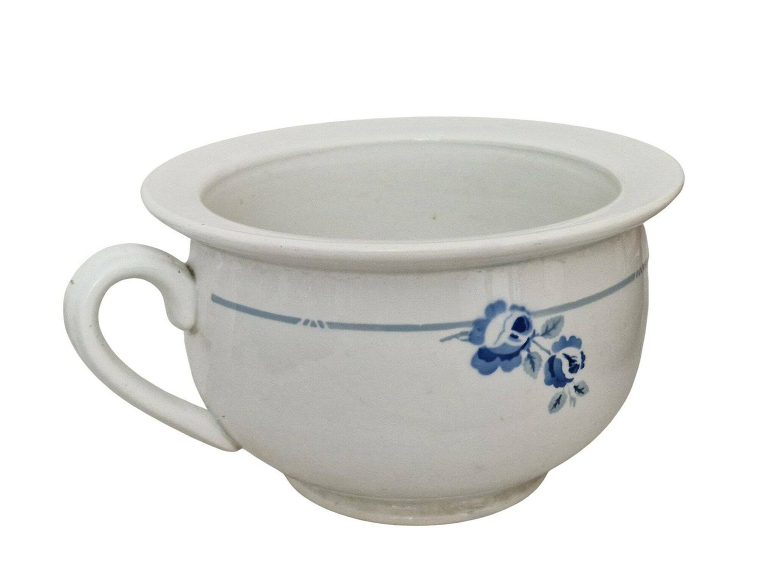 French Porcelain Chamber Pot With Blue Roses Transferware By Saint Amand photo vintage