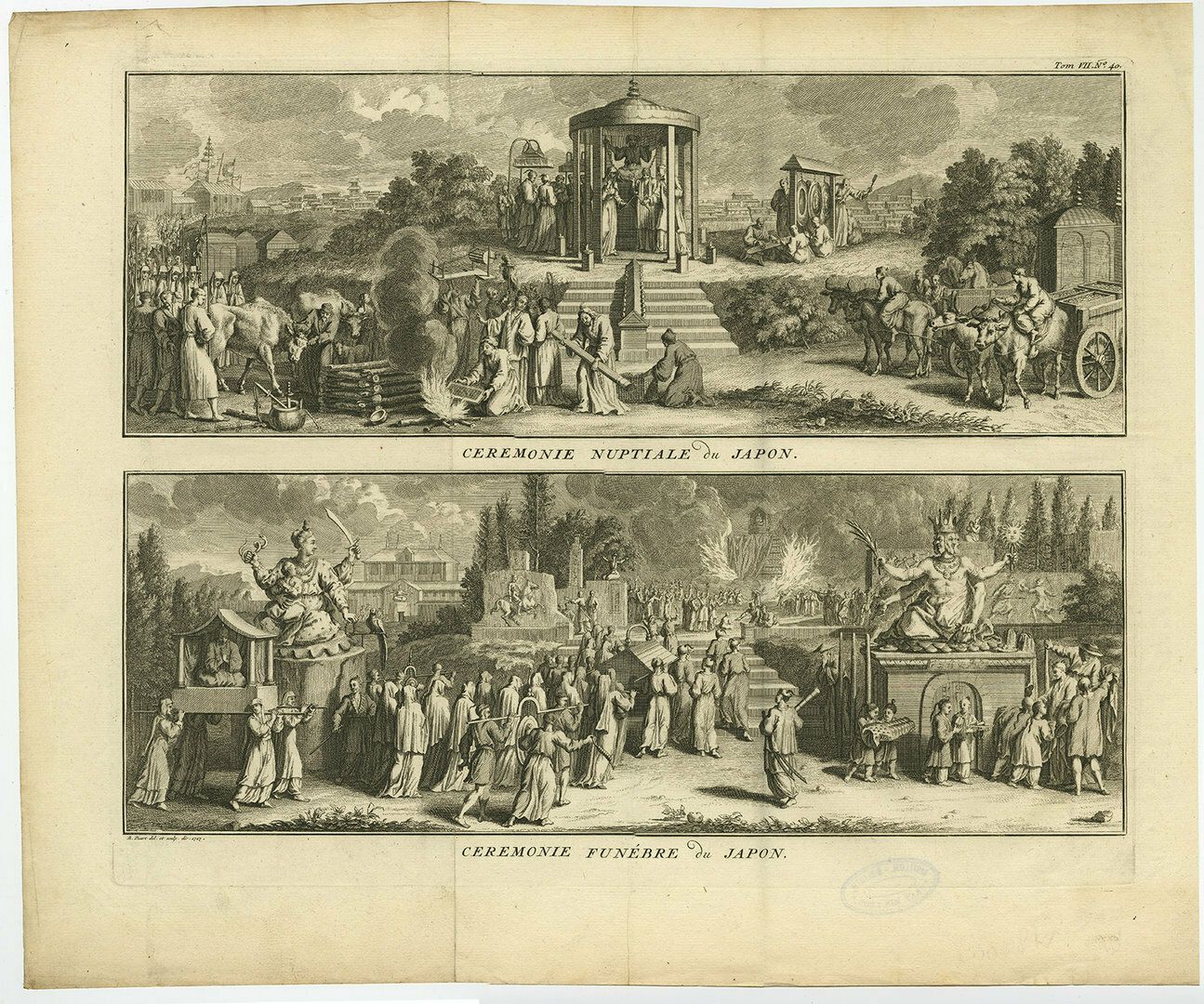 Antique Print Of A Japanese Wedding And Funeral Ceremonies