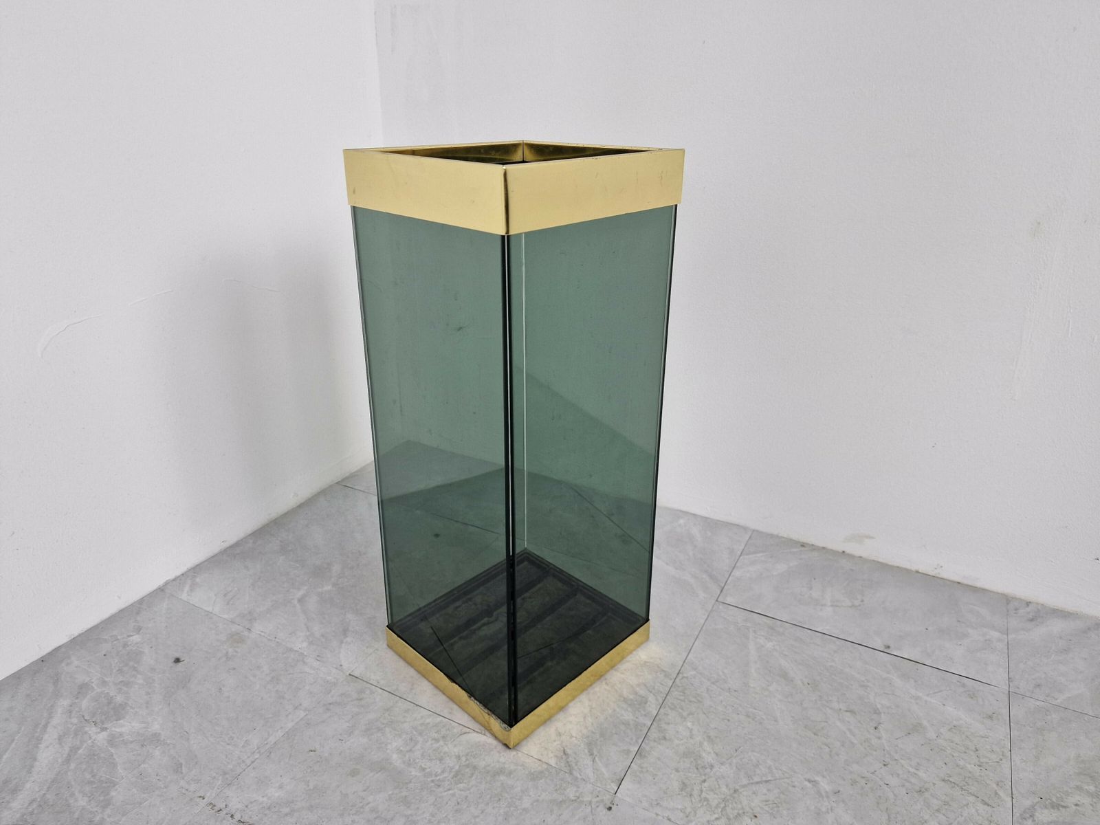 Vintage Brass And Glass Umbrella Stand, 1970s photo furniture