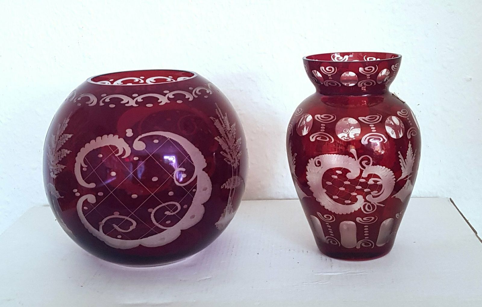 Rubin Red Bohemian Vases With Forest Motif, Set Of 2 photo furniture