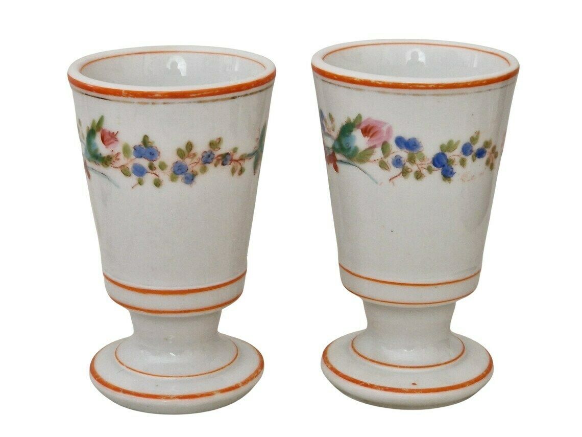 Antique French Porcelain Mazagran Brulot Coffee Cups A Pair Paris Cafe Footed Goblets