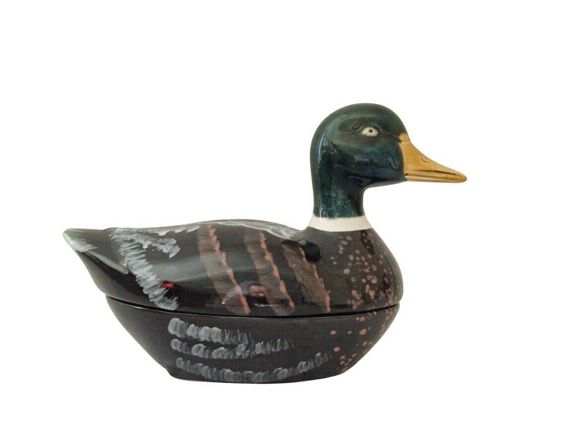 Mallard Duck Majolica Tureen By Michel Caugant French Foie Gras Terrine Woodland Table Decor photo 87.0