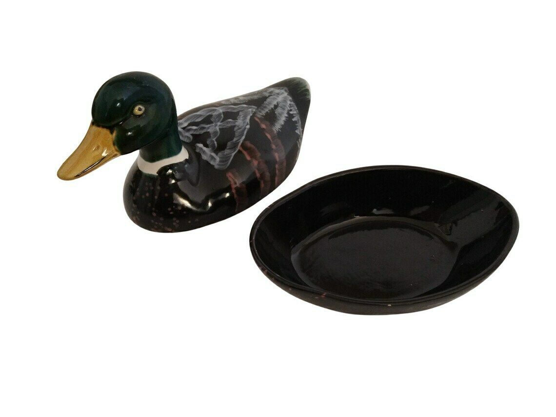 Mallard Duck Majolica Tureen By Michel Caugant French Foie Gras Terrine Woodland Table Decor photo vinterior