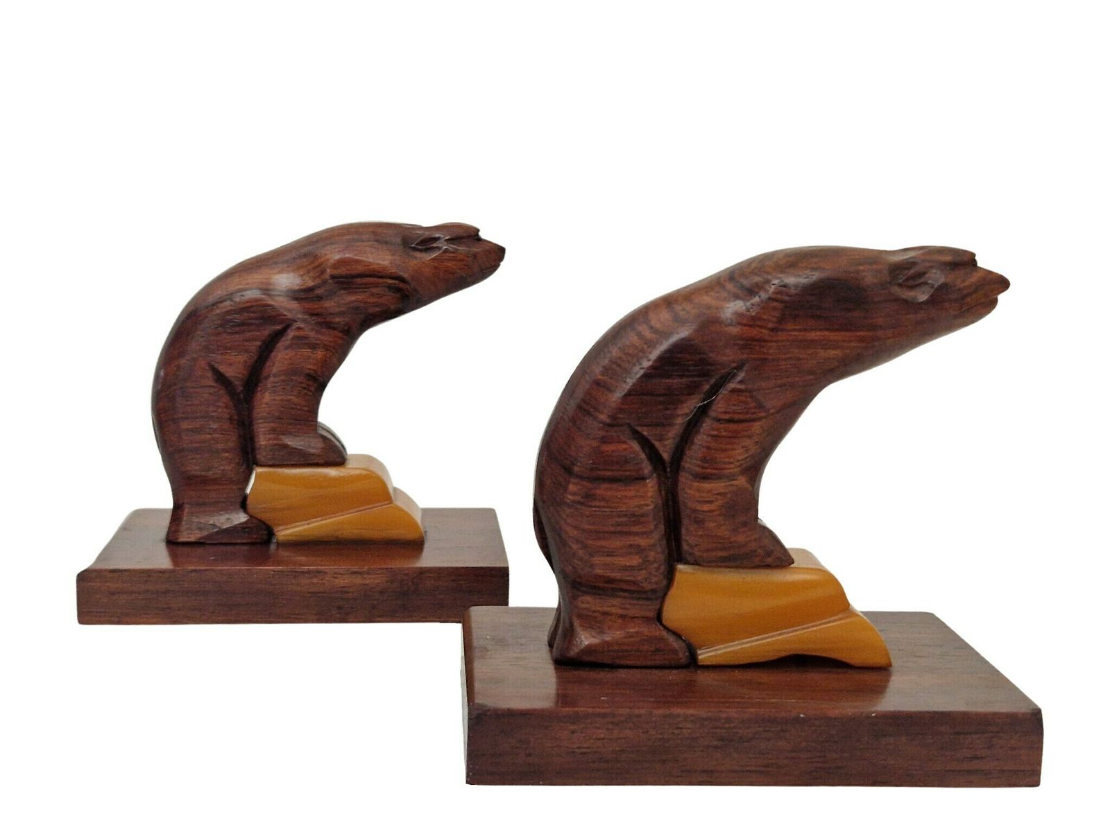Art Deco Bakelite And Carved Wood Polar Bear Bookends photo furniture