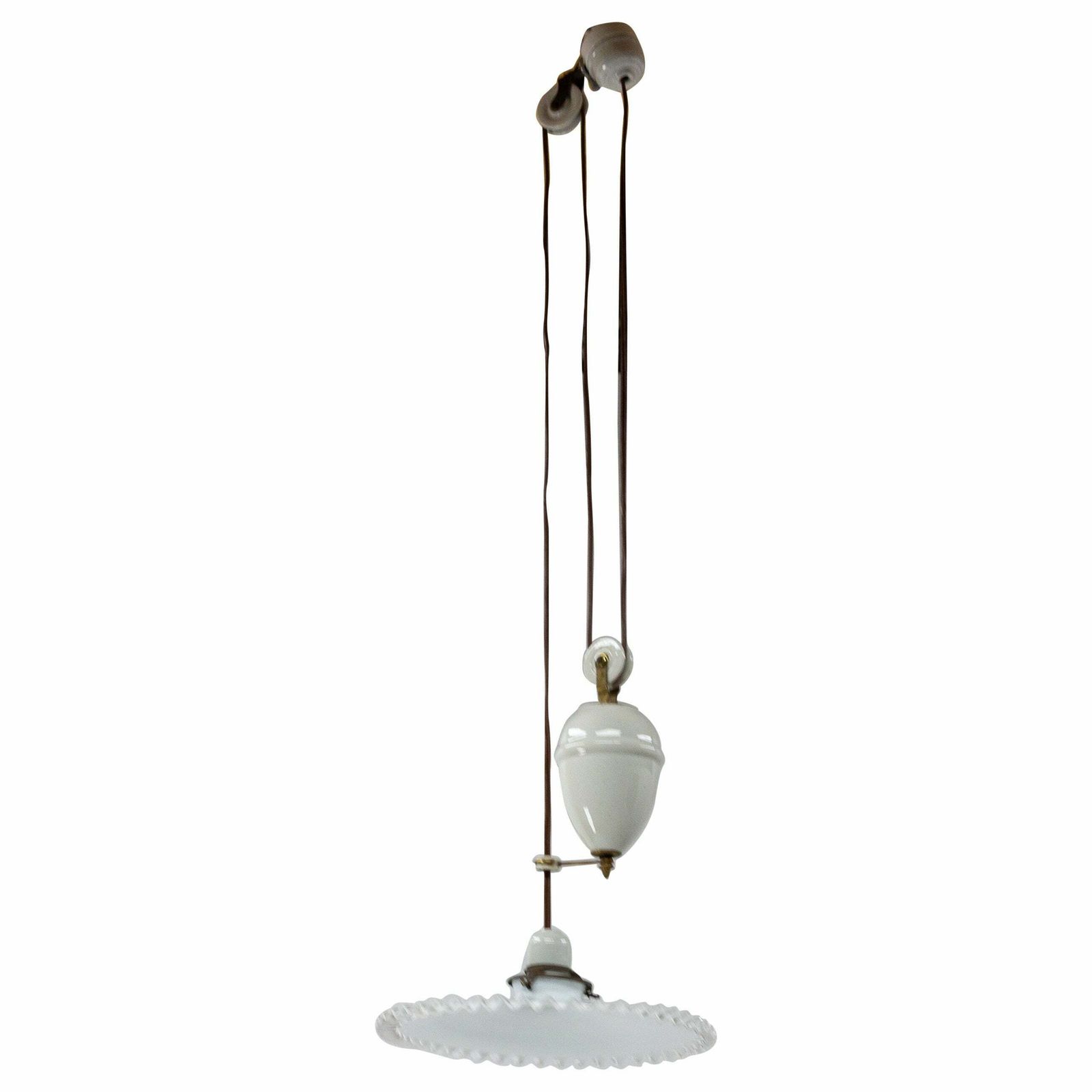 French Counter Weight Chandelier Lustre Glass Ceiling Pendant, Circa 1900