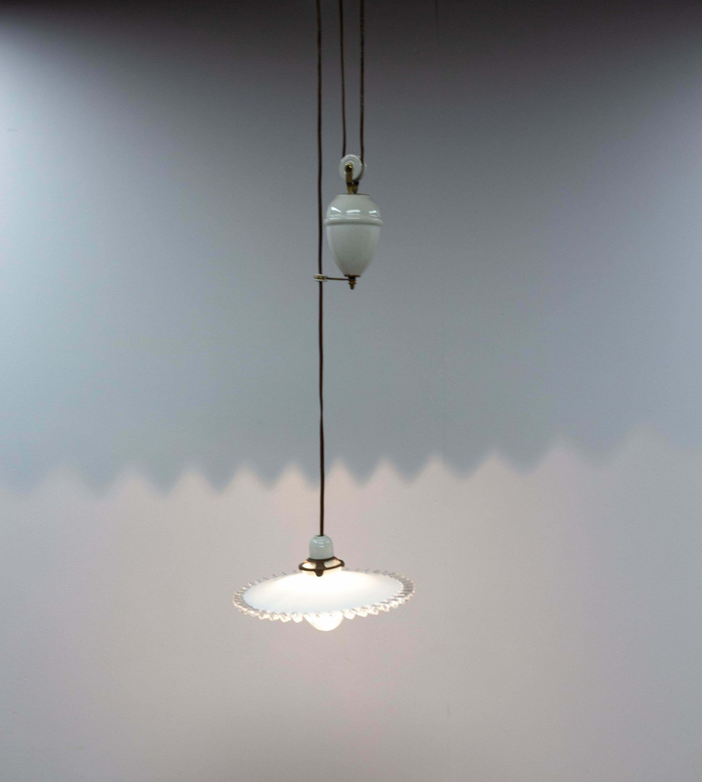 French Counter Weight Chandelier Lustre Glass Ceiling Pendant, Circa 1900 photo for sale
